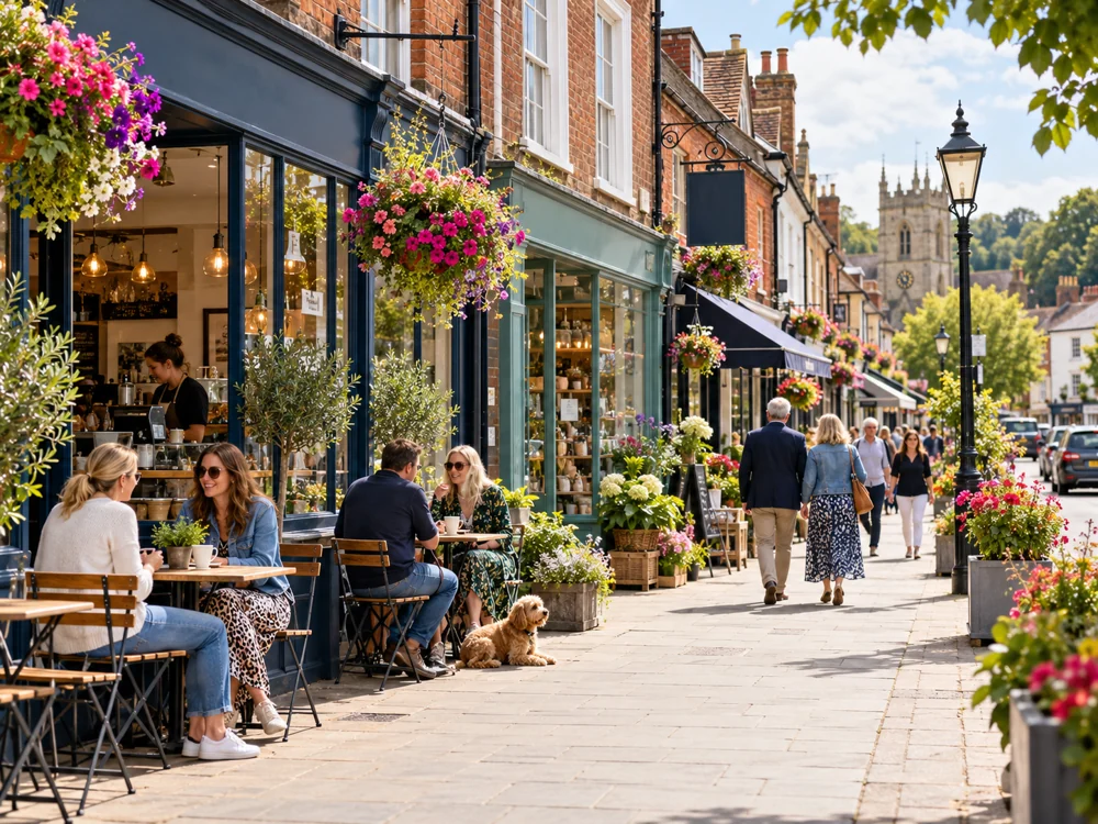 Illustration of independent shops on a British high street